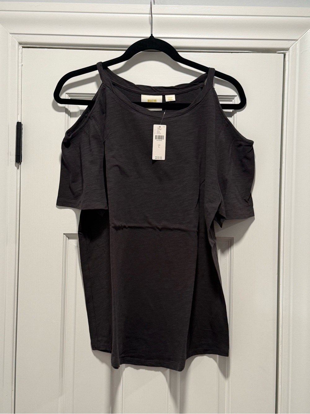 Anthropologie Maeve Charcoal Gray Cold Shoulder Tee - Large - NWT